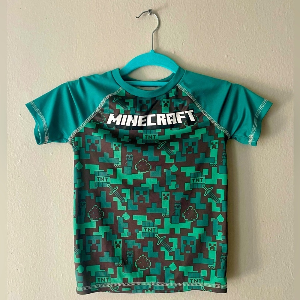 Minecraft Boy's Graphic Print‎ Green Black T-Shirt Size 6